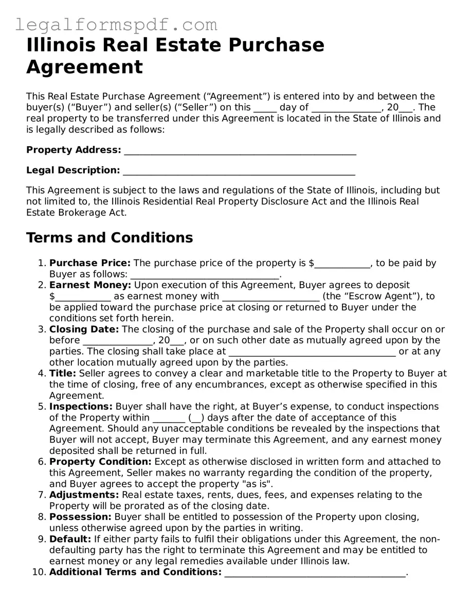 Fillable  Real Estate Purchase Agreement Document for Illinois