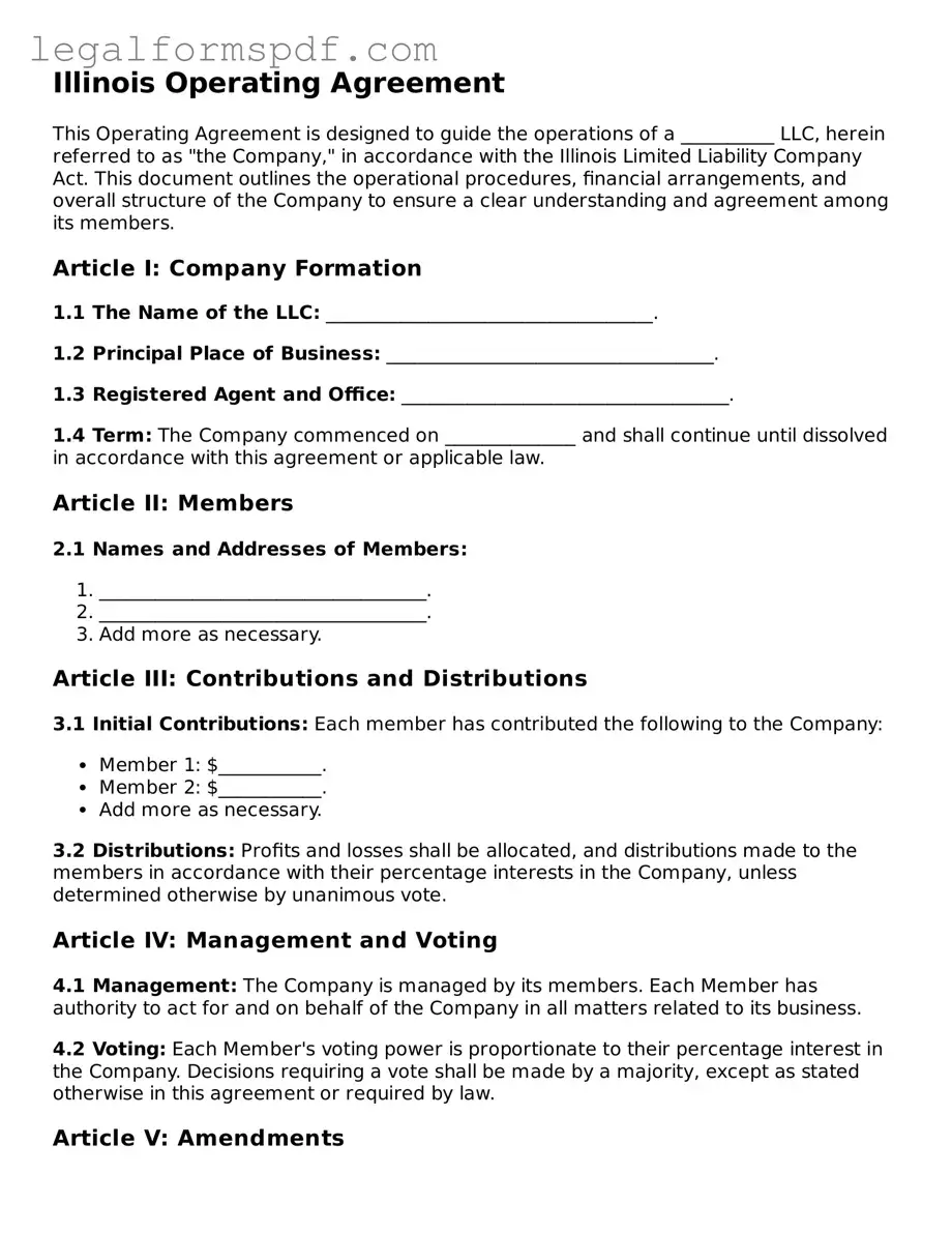 Fillable  Operating Agreement Document for Illinois
