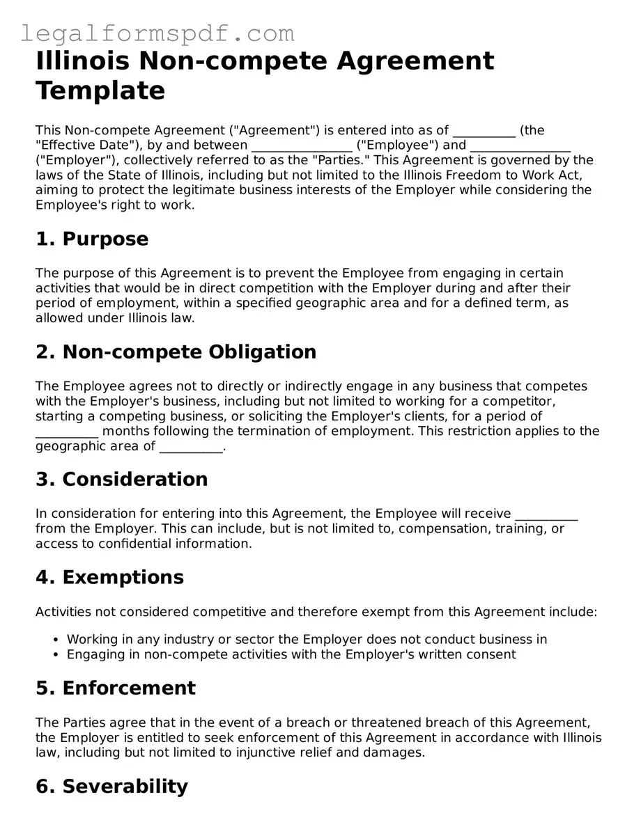 Fillable  Non-compete Agreement Document for Illinois