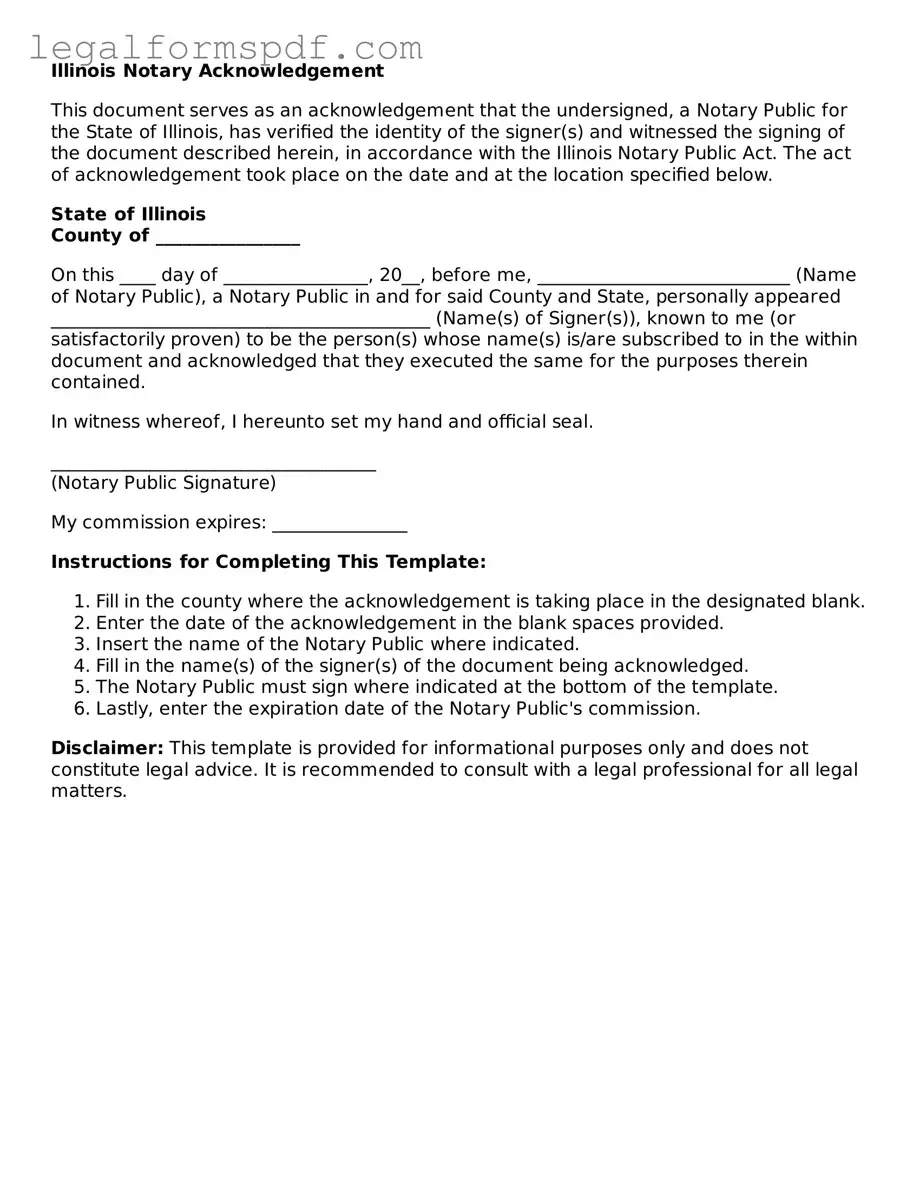Fillable  Notary Acknowledgement Document for Illinois