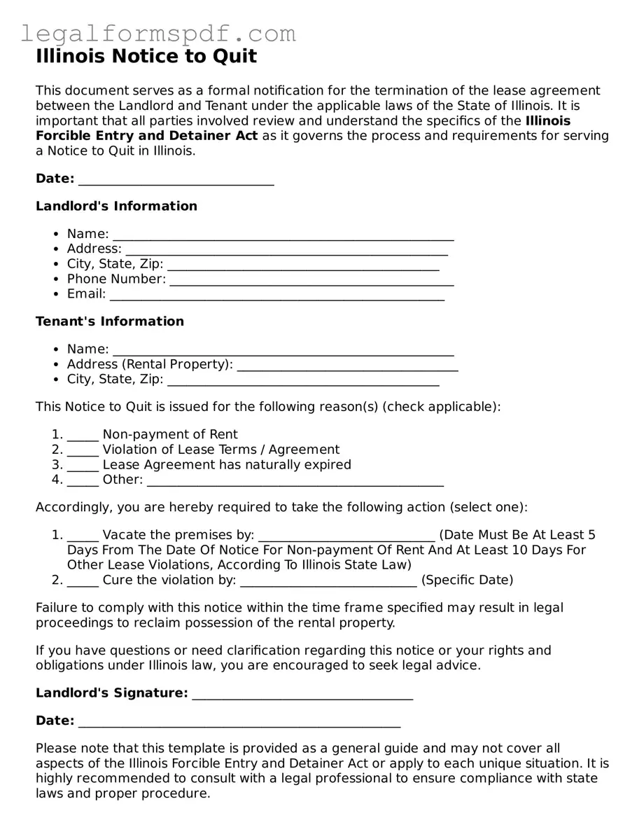 Fillable  Notice to Quit Document for Illinois