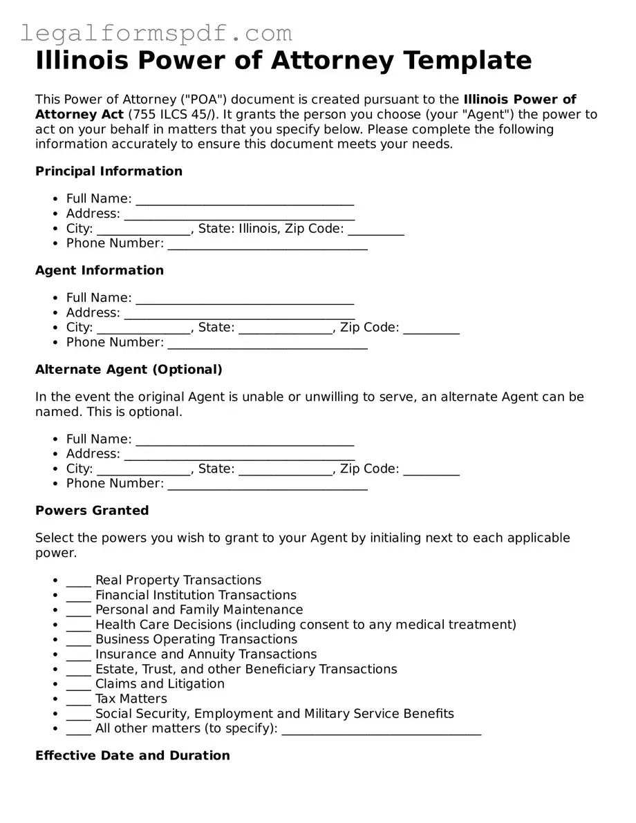 Fillable  Power of Attorney Document for Illinois