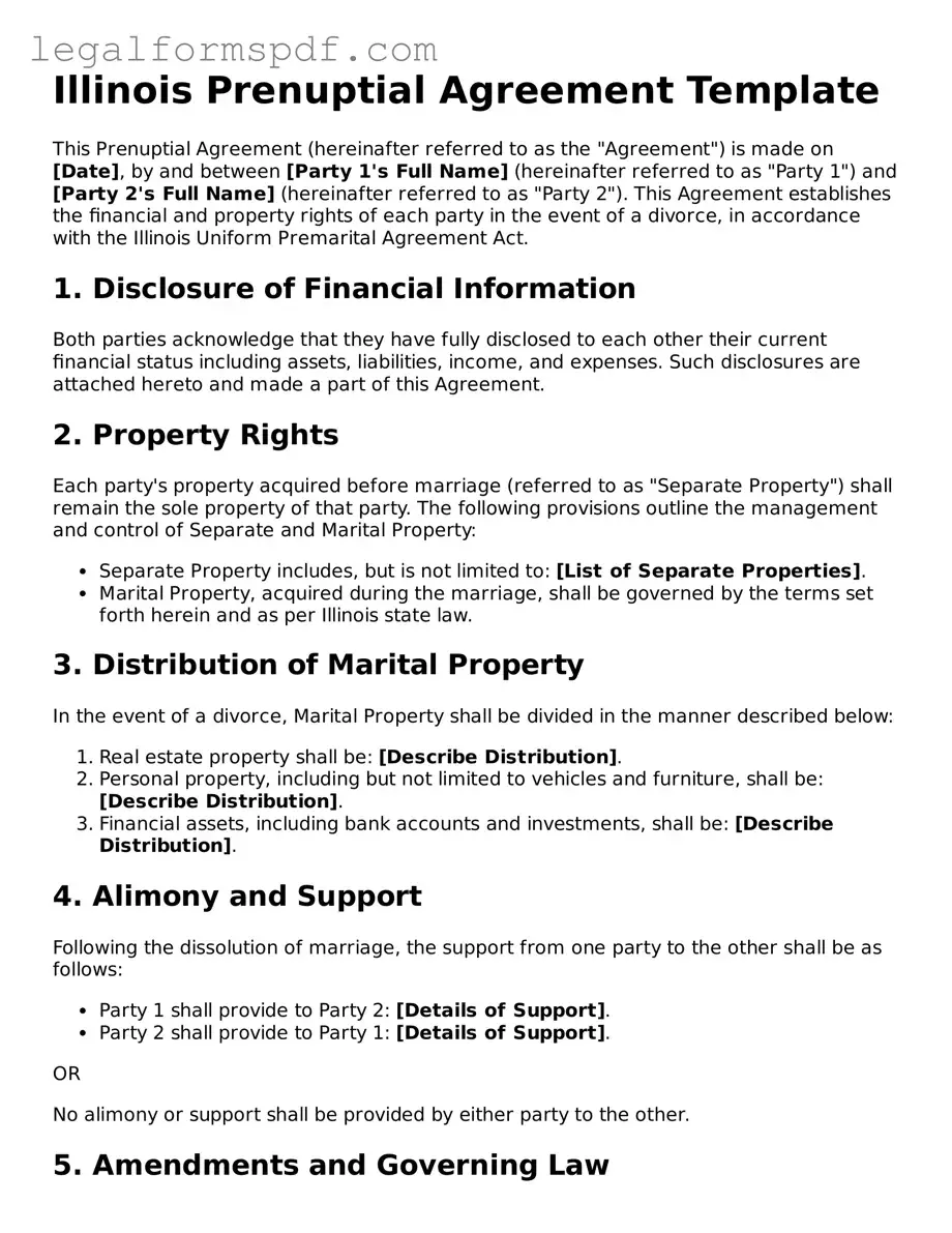 Fillable  Prenuptial Agreement Document for Illinois