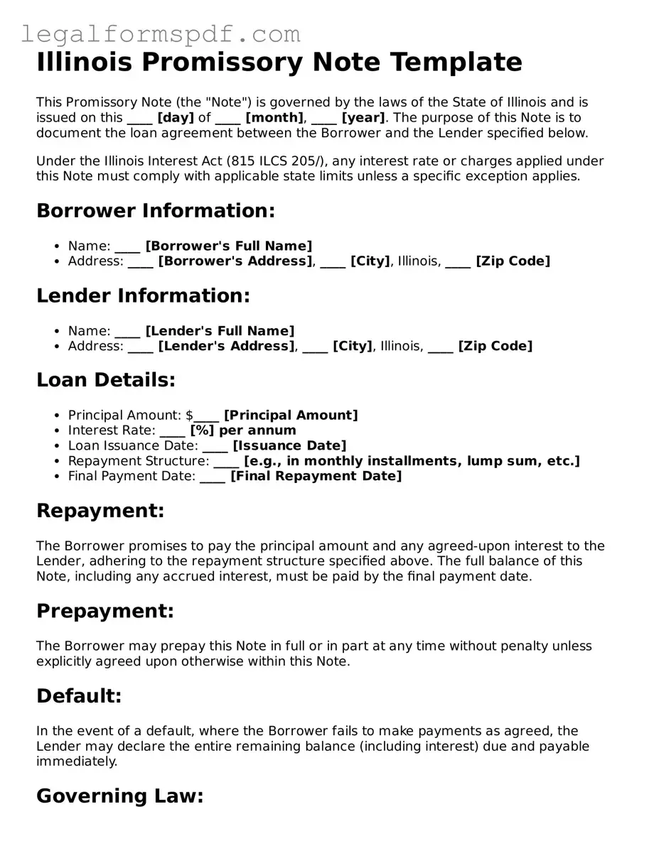 Fillable  Promissory Note Document for Illinois
