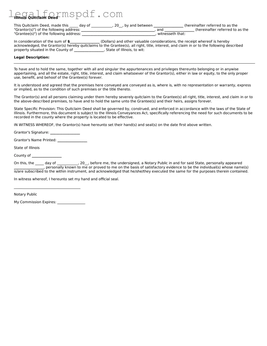 Fillable  Quitclaim Deed Document for Illinois
