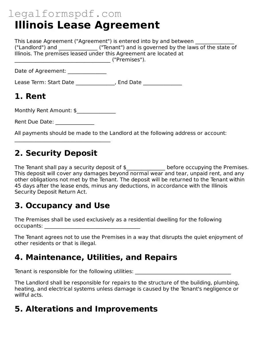 Fillable  Lease Agreement Document for Illinois