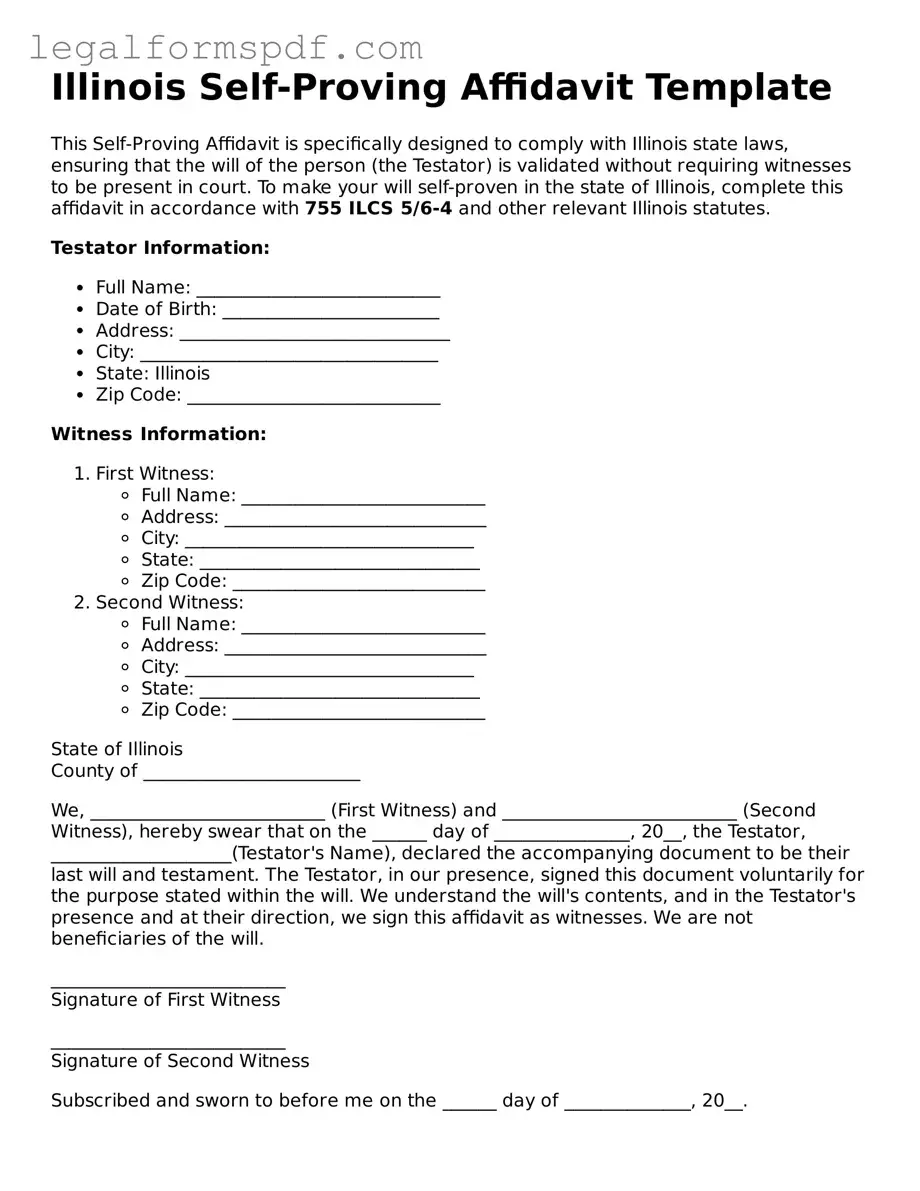 Fillable  Self-Proving Affidavit Document for Illinois