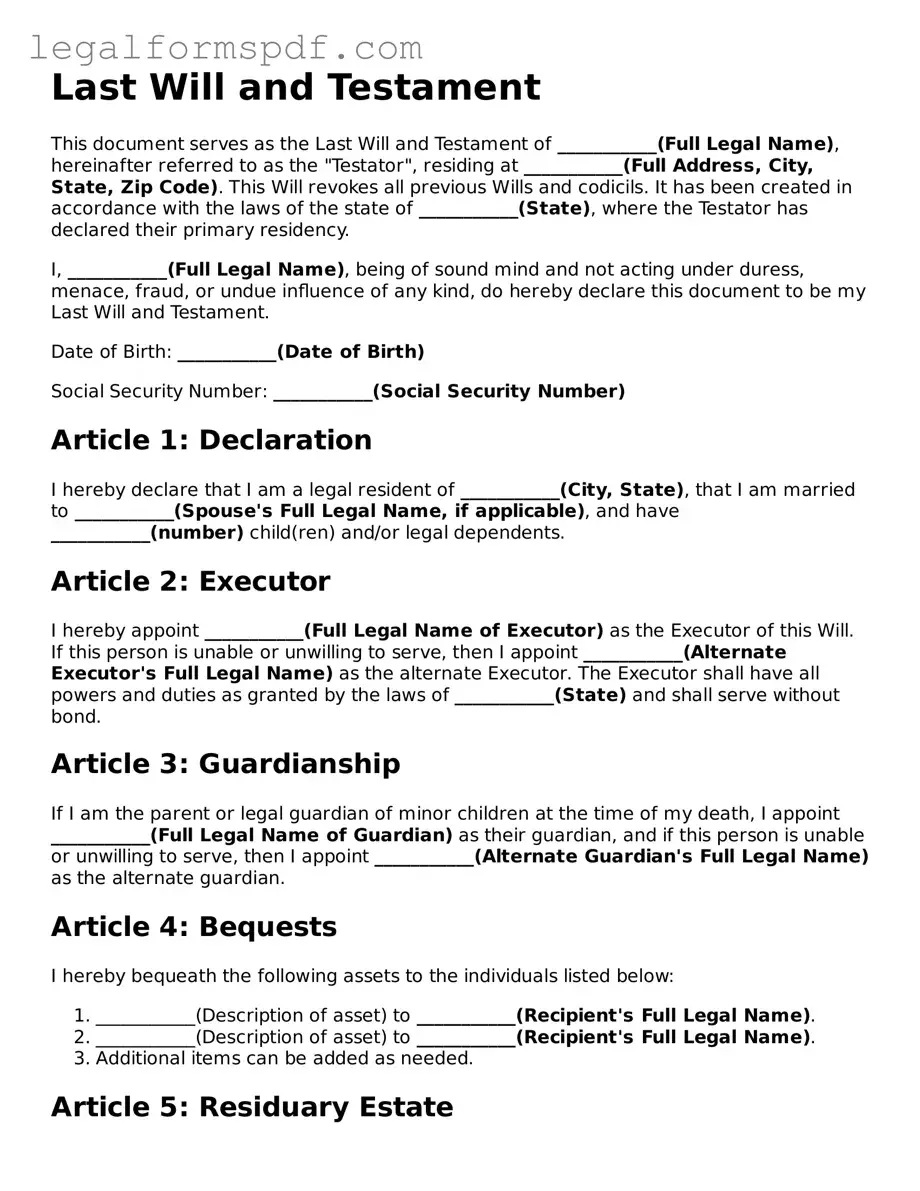 Official Last Will and Testament Document