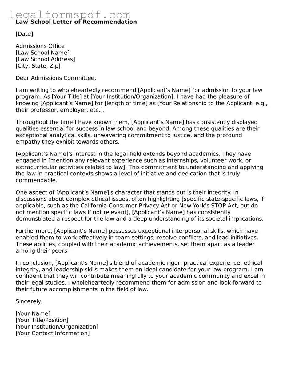 Official Law School Letter of Recommendation Document