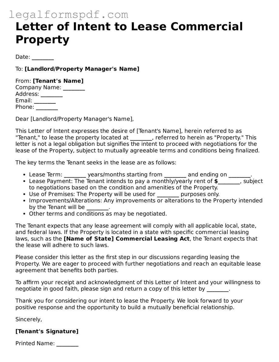 Official Letter of Intent to Lease Commercial Property Document
