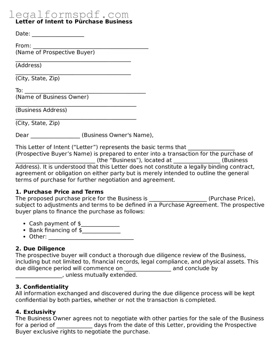 Official Letter of Intent to Purchase Business Document