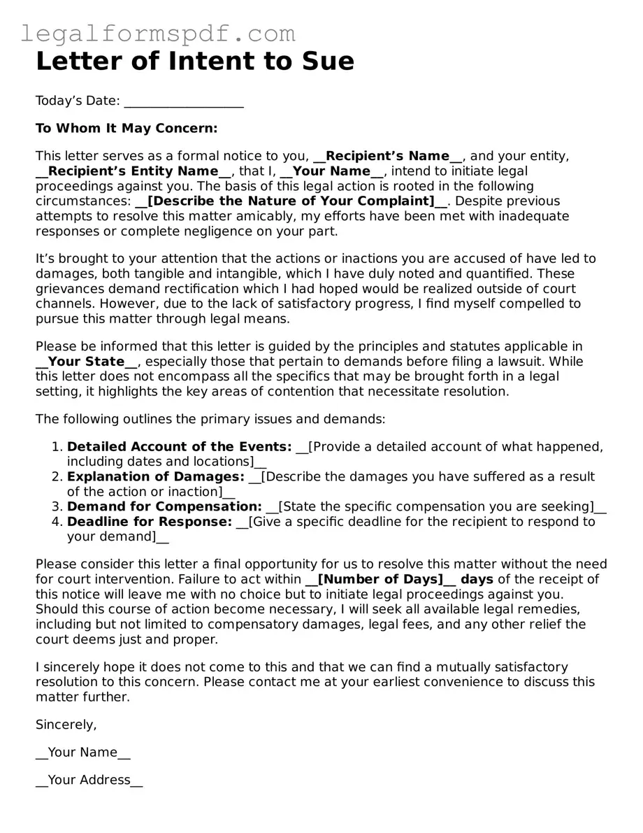 Official Letter of Intent to Sue Document