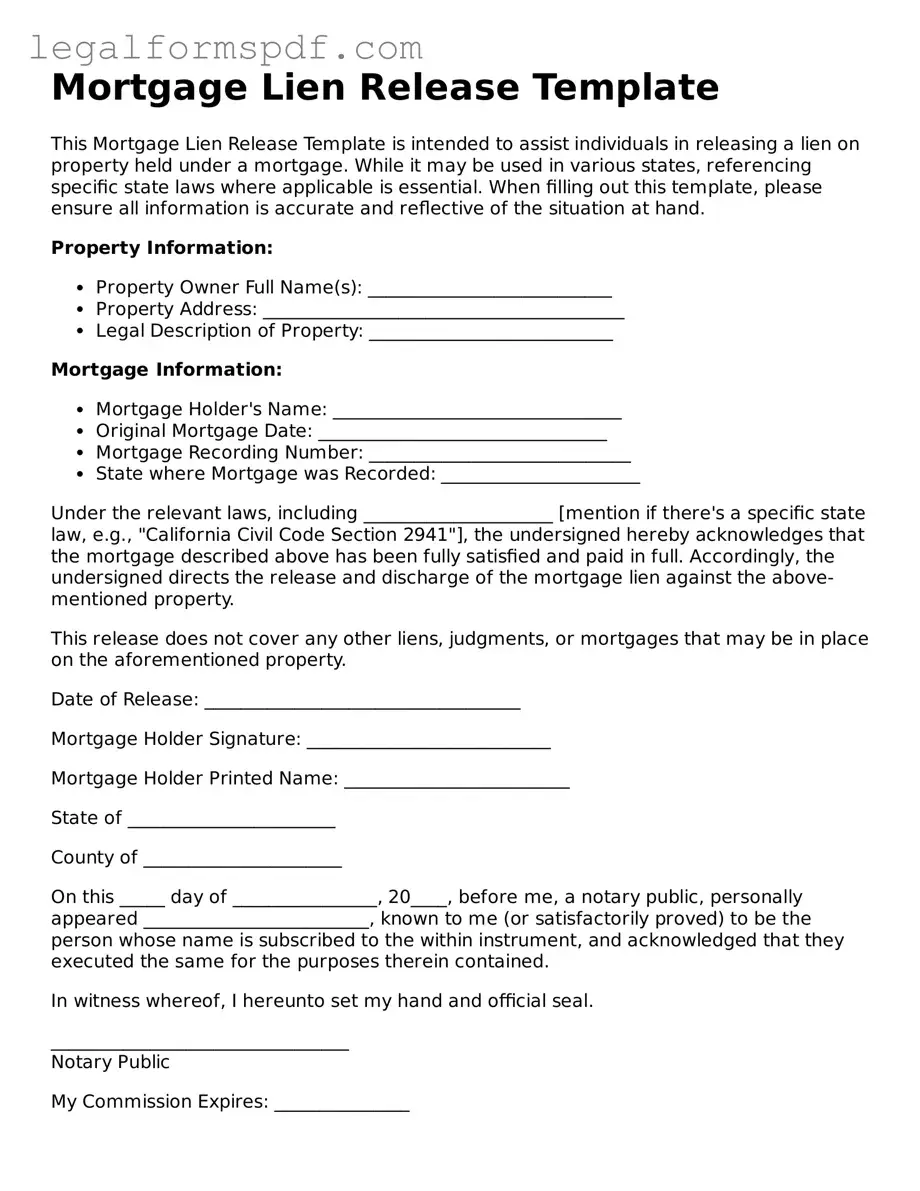 Official Mortgage Lien Release Document