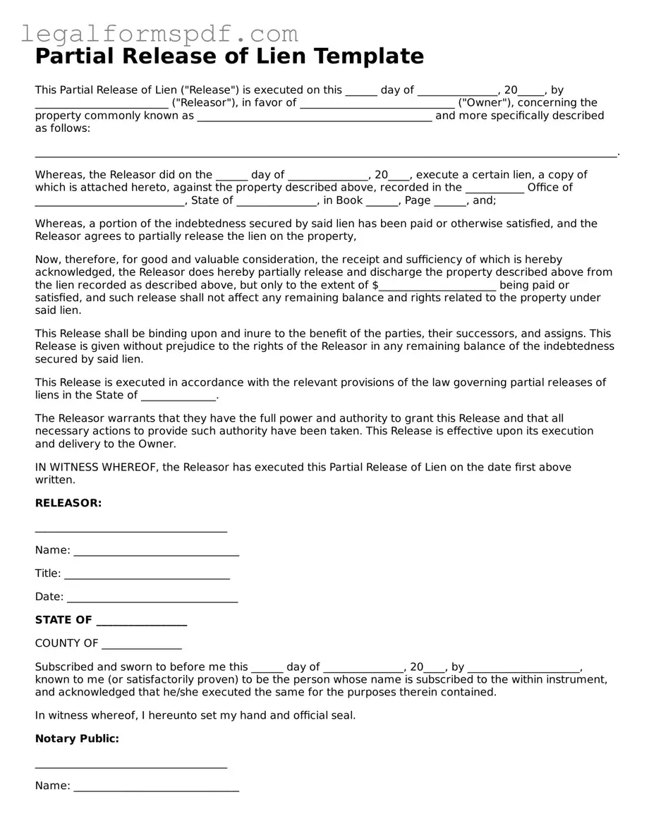 Official Partial Release of Lien Document