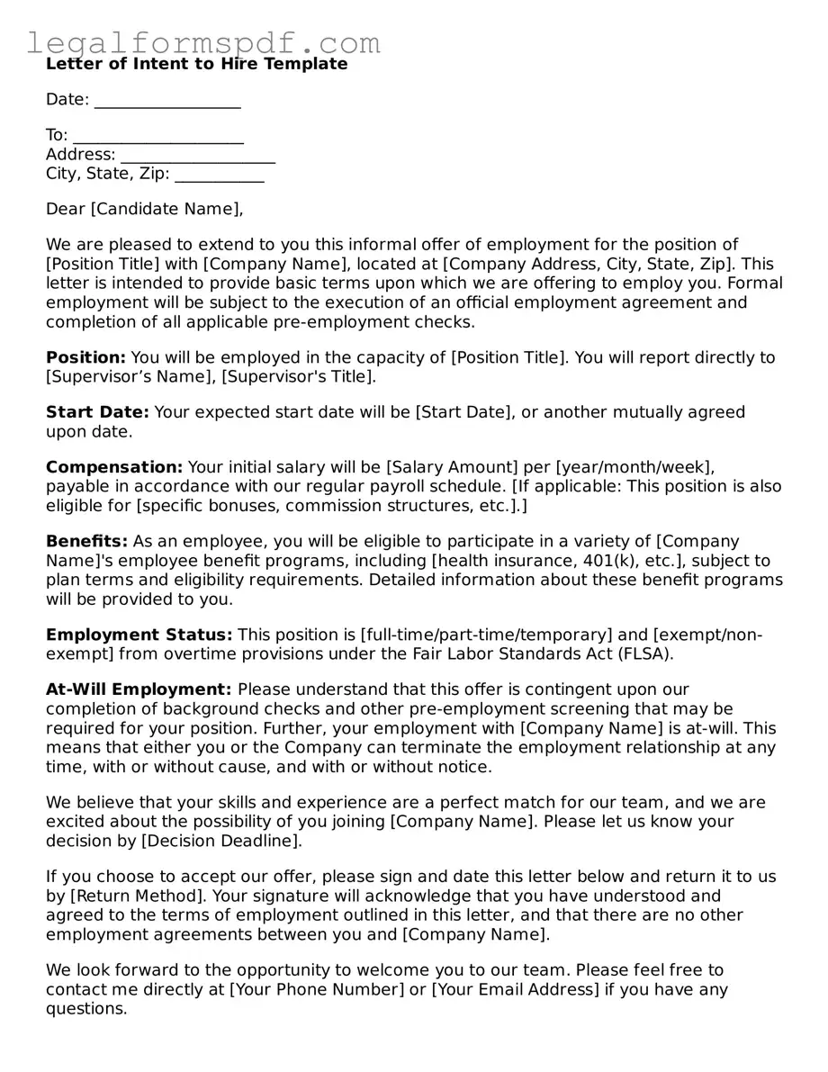 Official Letter of Intent to Hire Document