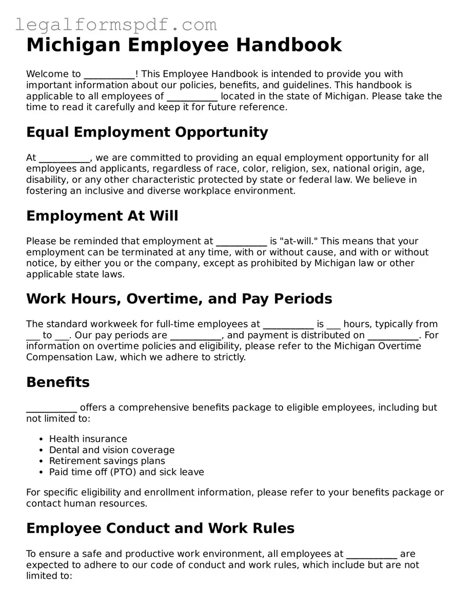 Fillable  Employee Handbook Document for Michigan