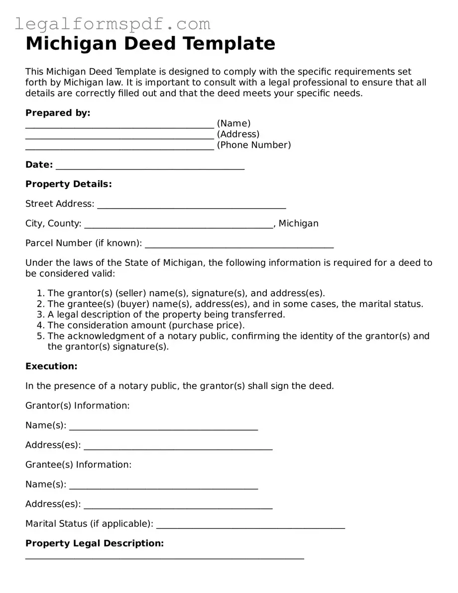 Fillable  Deed Document for Michigan