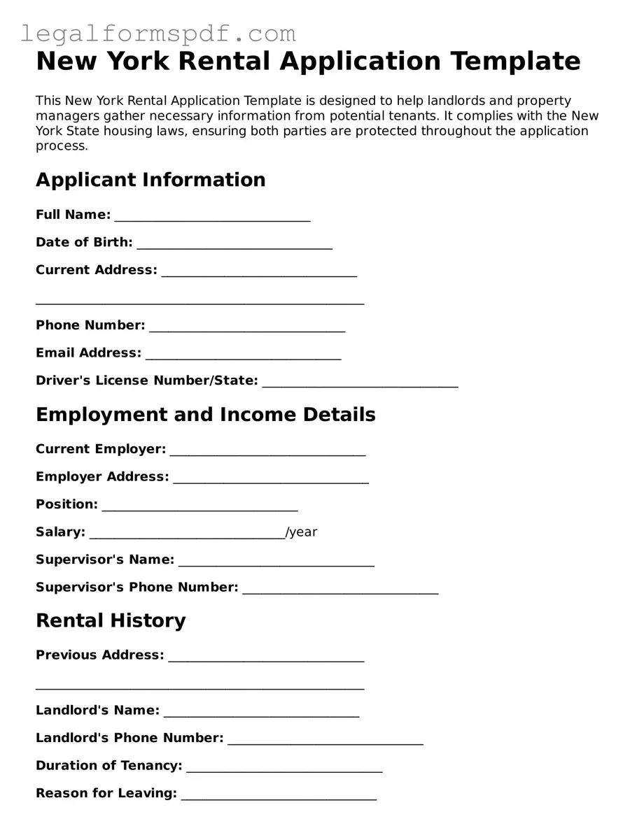Fillable  Rental Application Document for New York