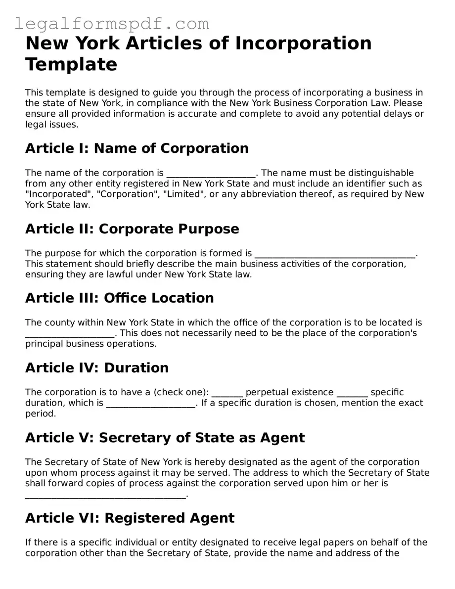 Fillable  Articles of Incorporation Document for New York