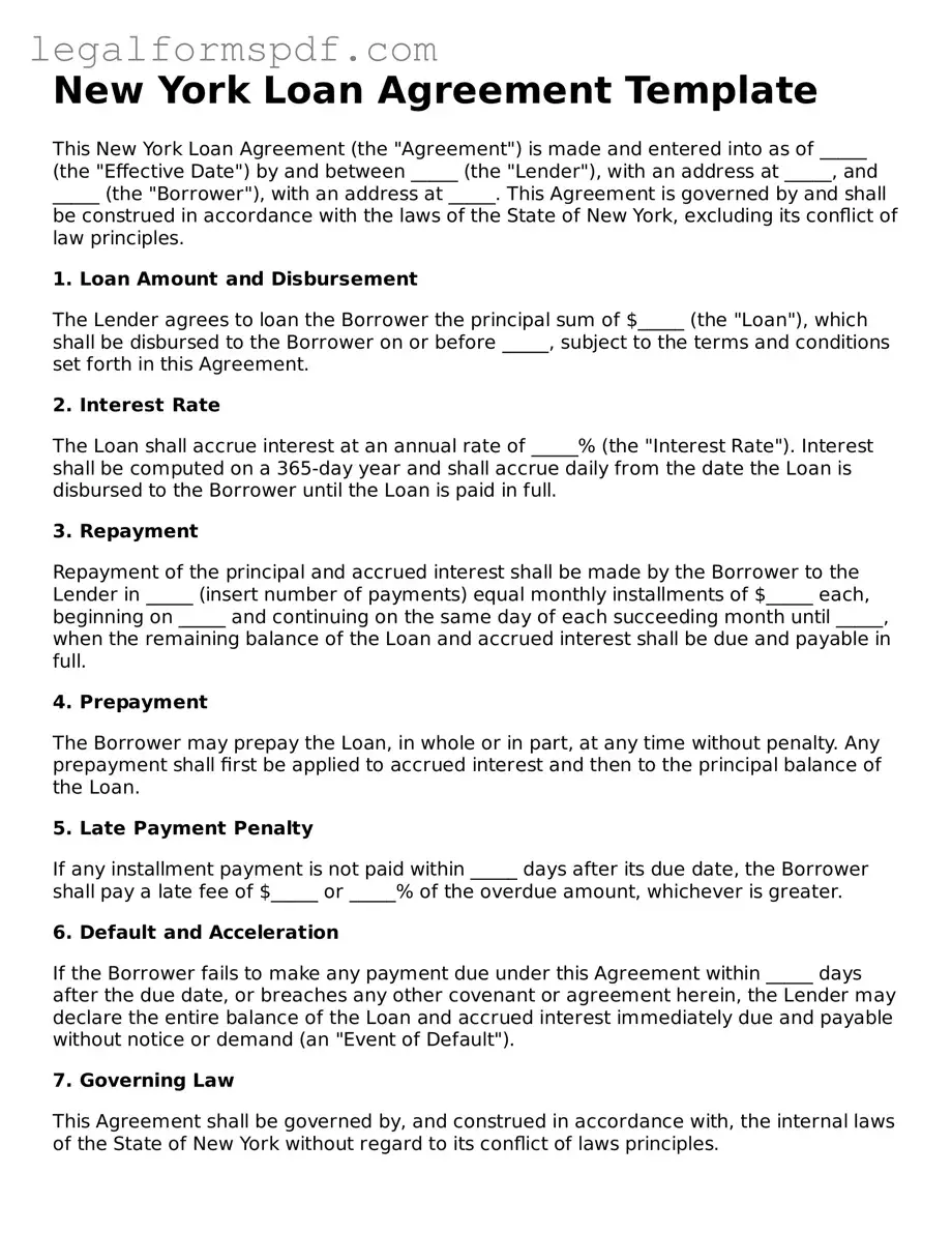 Fillable  Loan Agreement Document for New York