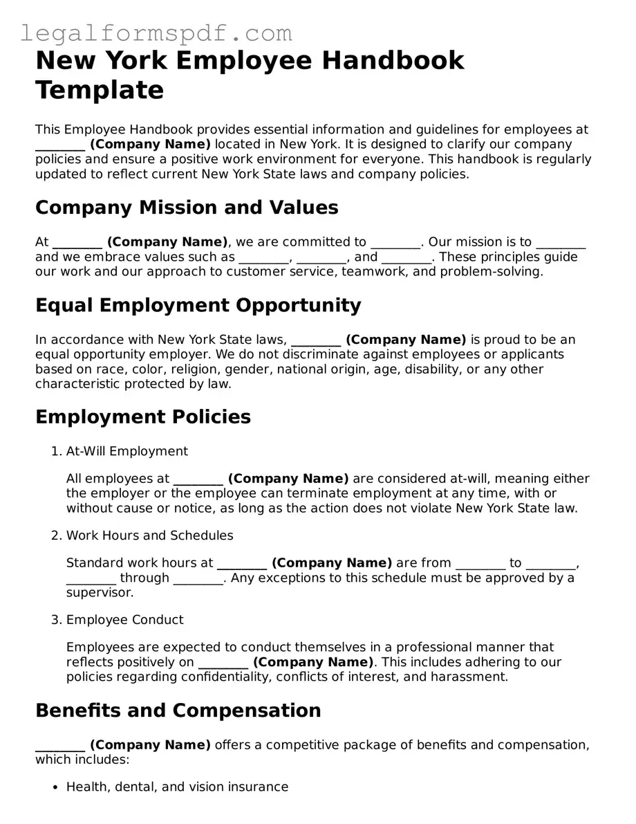 Fillable  Employee Handbook Document for New York