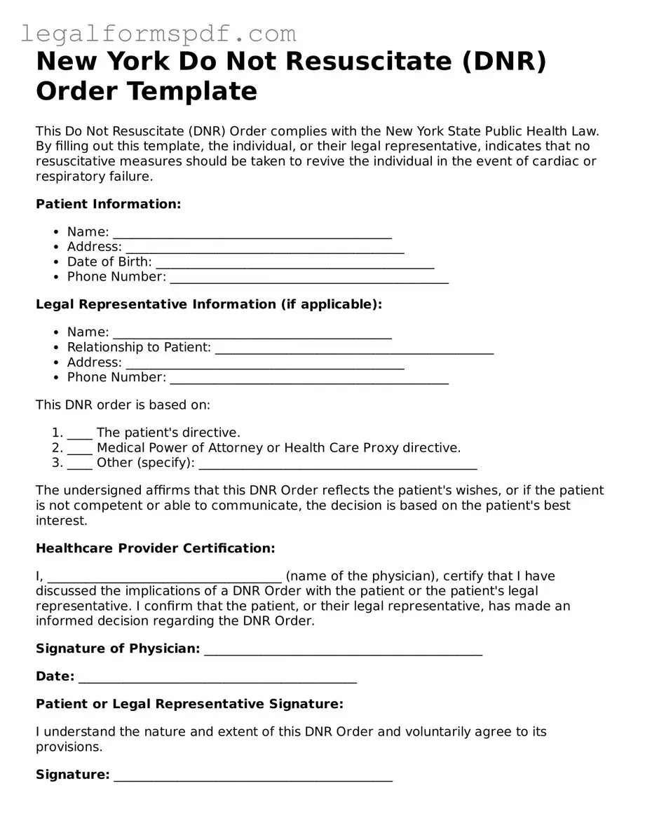 Fillable  Do Not Resuscitate Order Document for New York