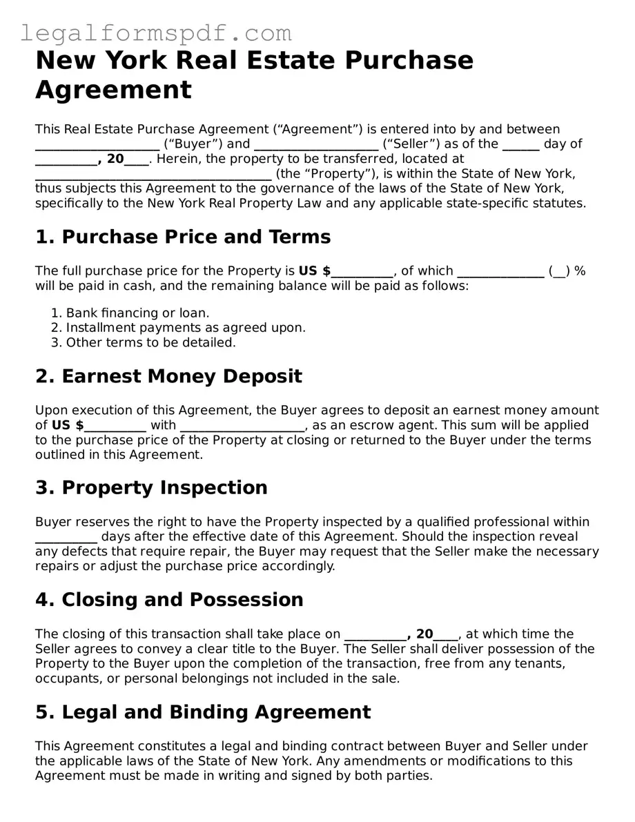 Fillable  Real Estate Purchase Agreement Document for New York