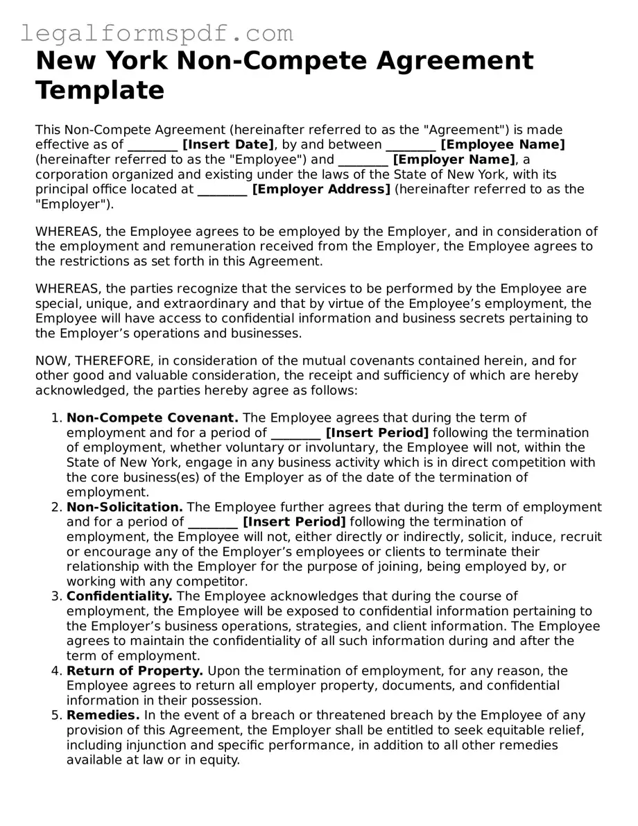 Fillable  Non-compete Agreement Document for New York