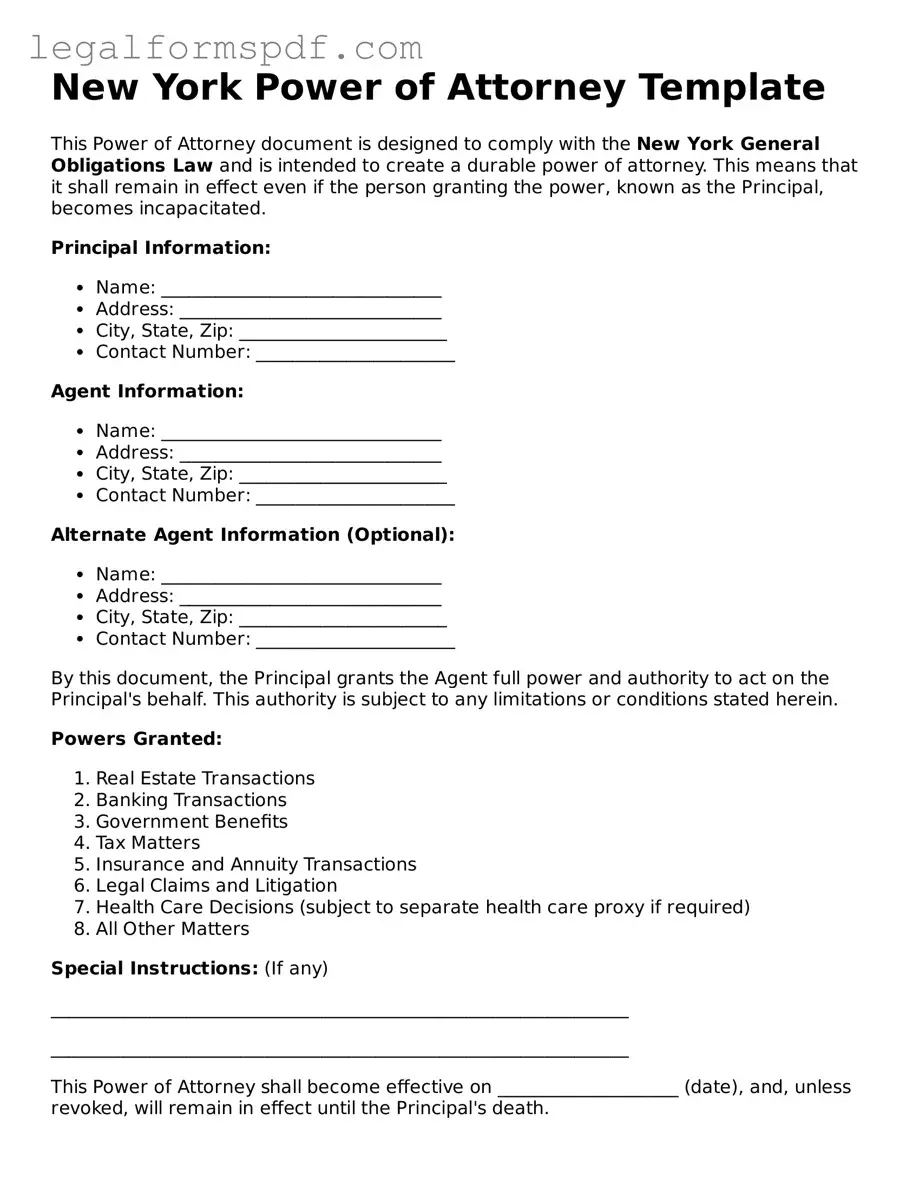 Fillable  Power of Attorney Document for New York