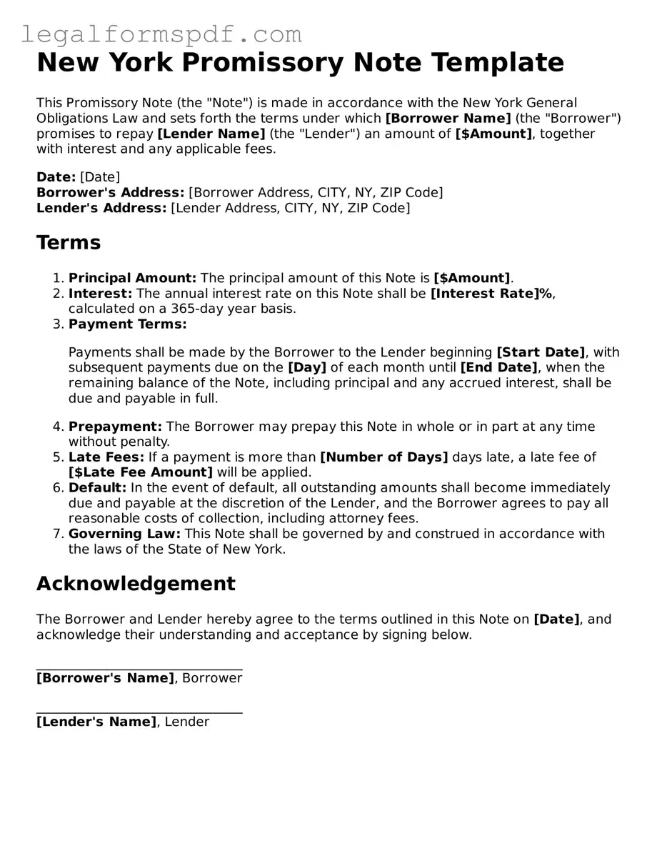 Fillable  Promissory Note Document for New York