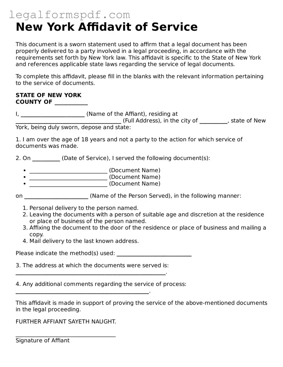 Fillable  Affidavit of Service Document for New York