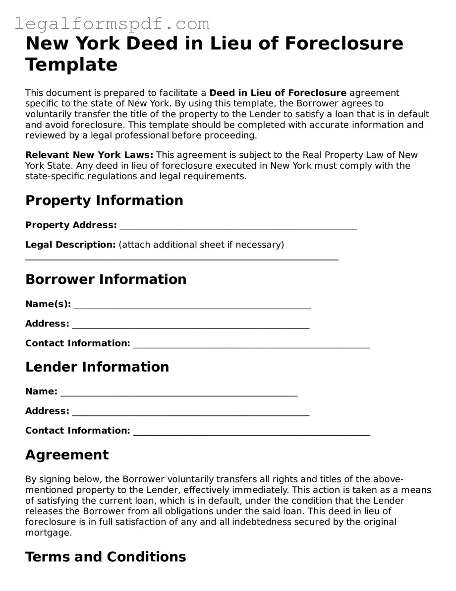 Fillable  Deed in Lieu of Foreclosure Document for New York
