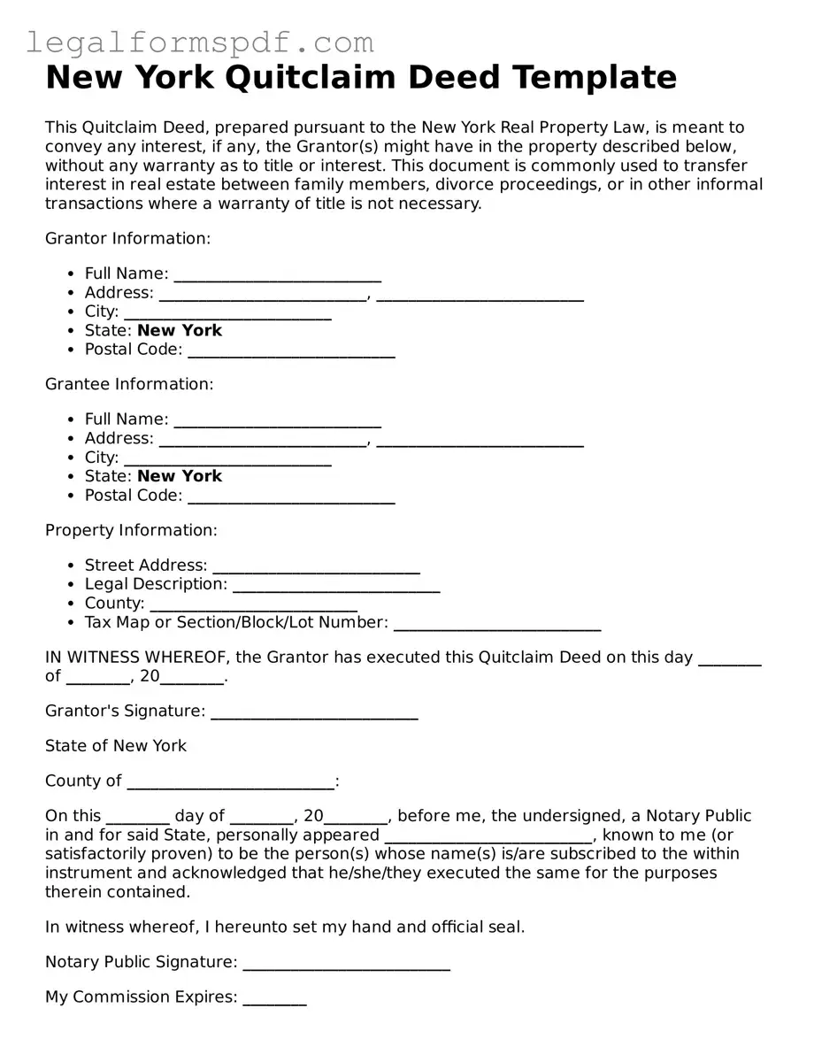Fillable  Quitclaim Deed Document for New York