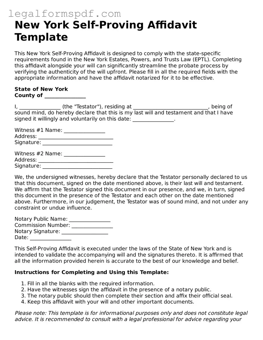 Fillable  Self-Proving Affidavit Document for New York