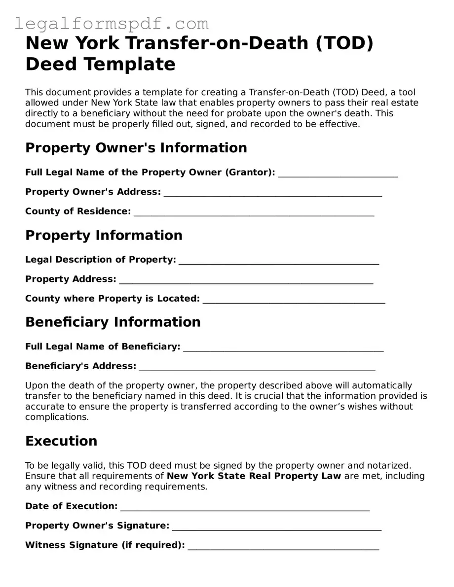 Fillable  Transfer-on-Death Deed Document for New York