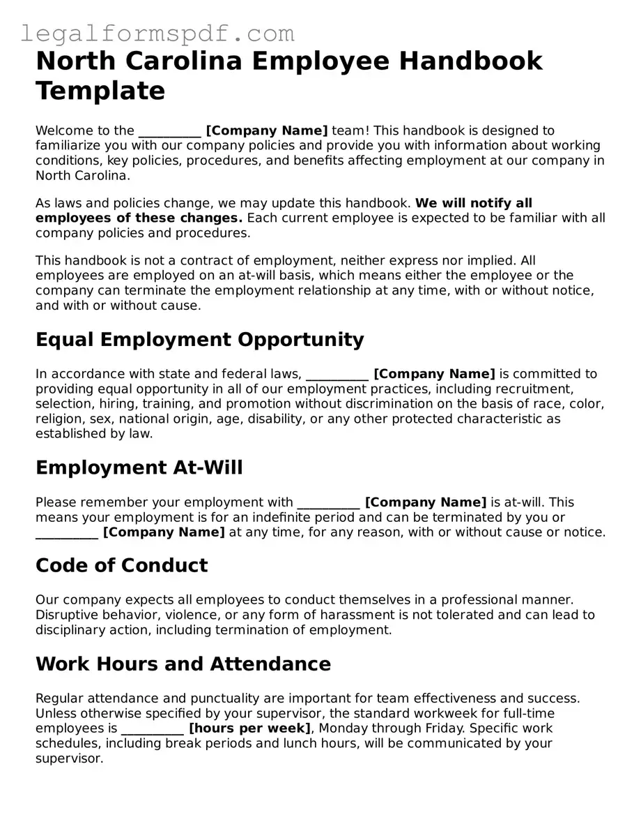Fillable  Employee Handbook Document for North Carolina