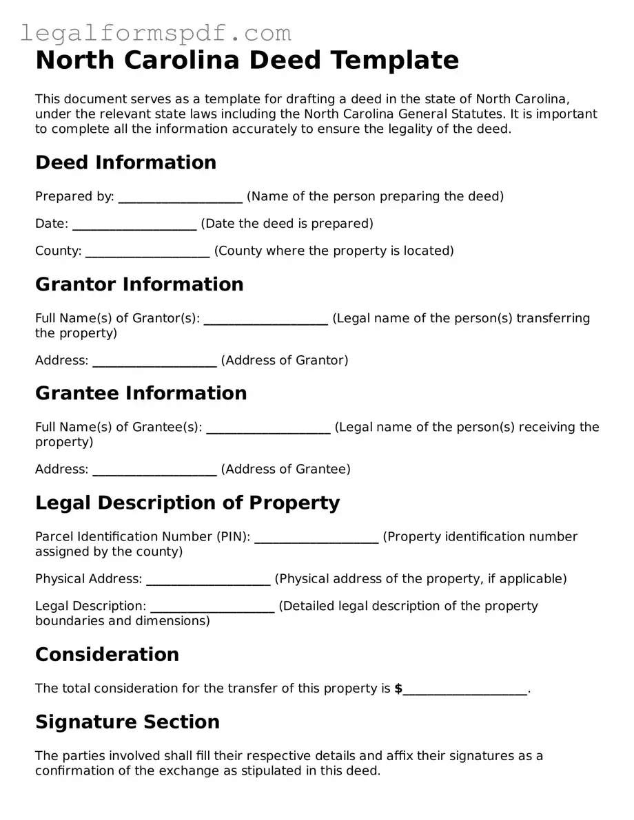 Fillable  Deed Document for North Carolina