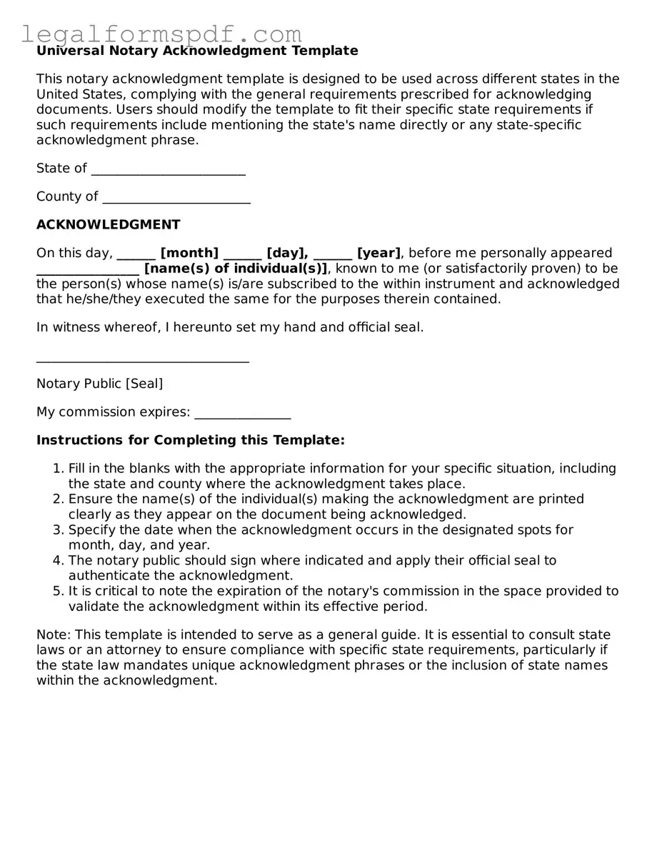 Official Notary Acknowledgement Document