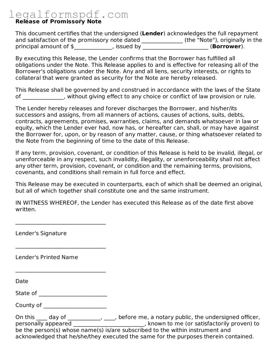 Official Release of Promissory Note Document