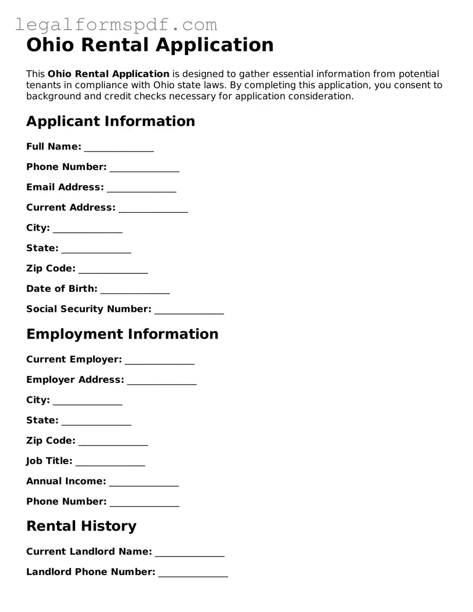 Fillable  Rental Application Document for Ohio