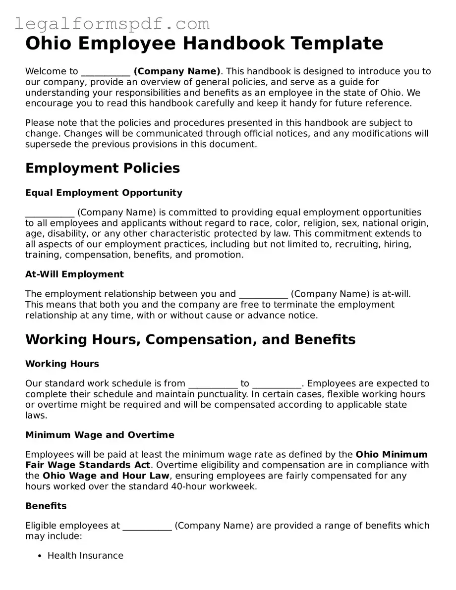 Fillable  Employee Handbook Document for Ohio