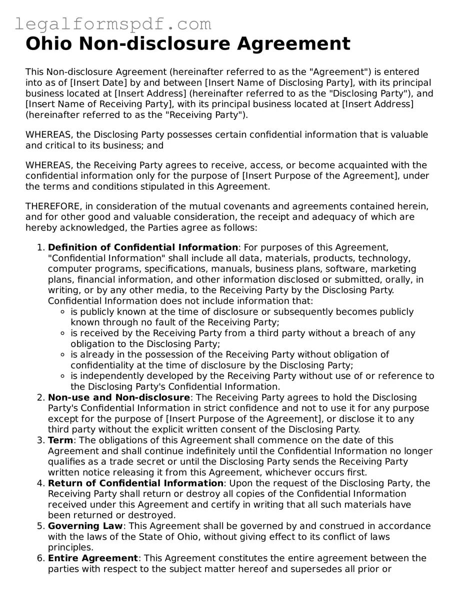 Fillable  Non-disclosure Agreement Document for Ohio