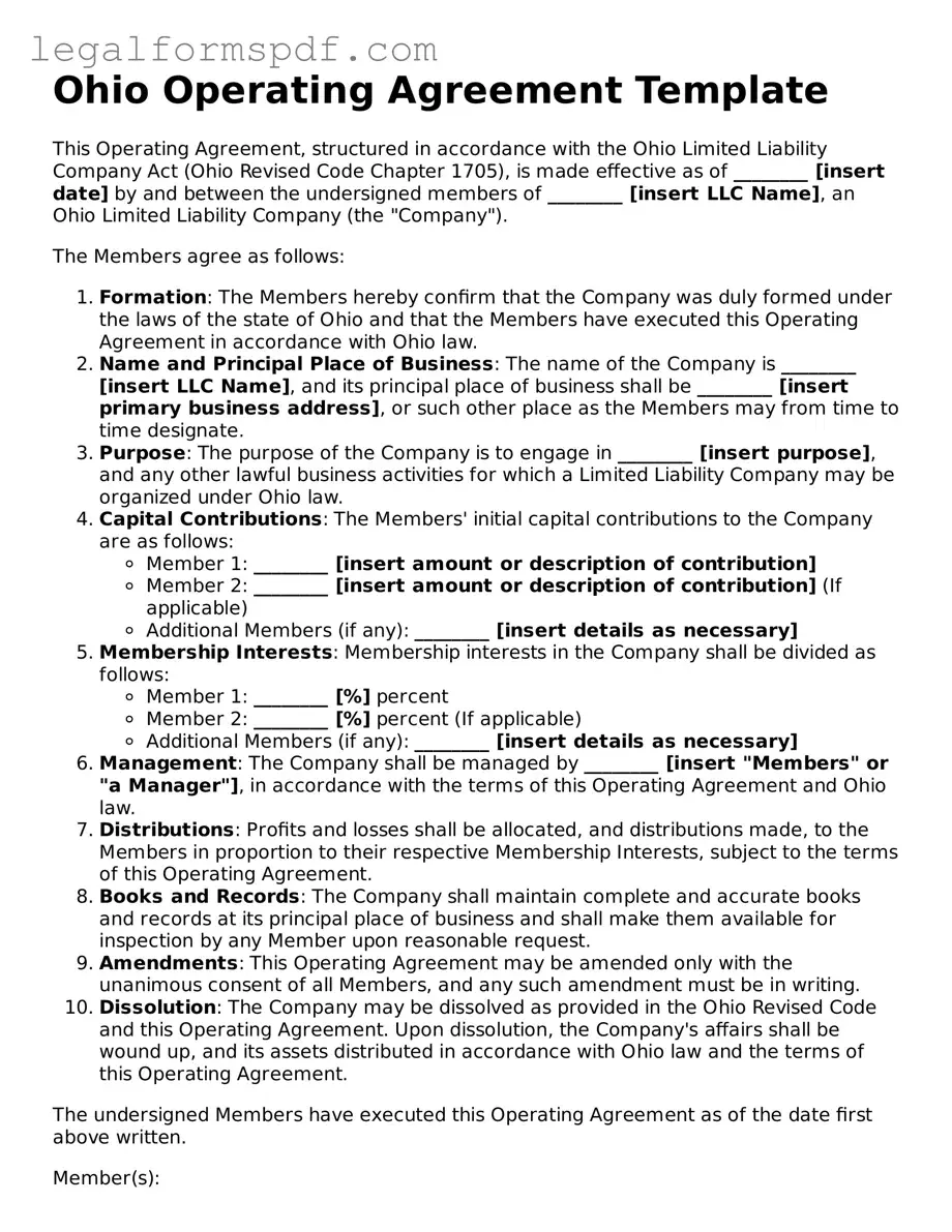 Fillable  Operating Agreement Document for Ohio