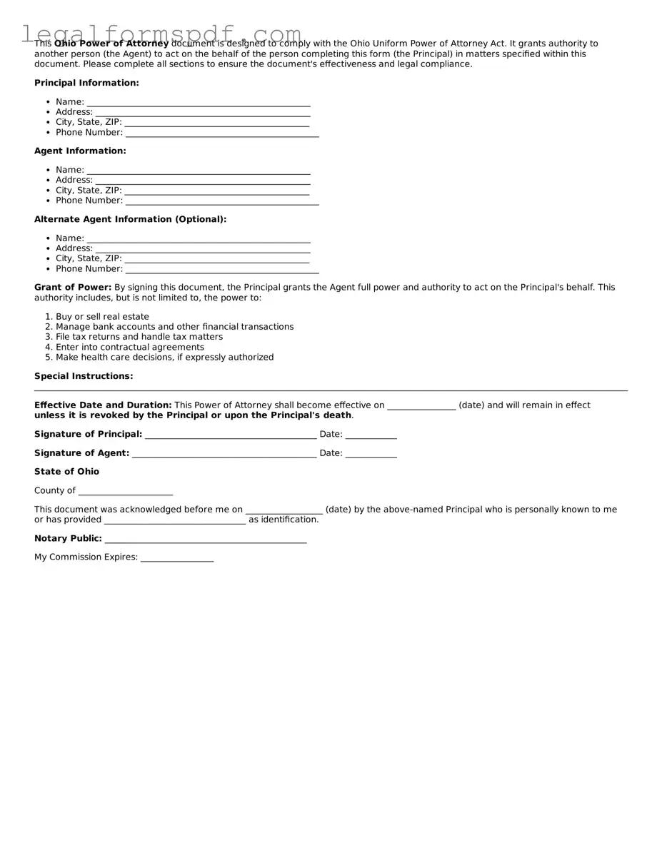 Fillable  Power of Attorney Document for Ohio