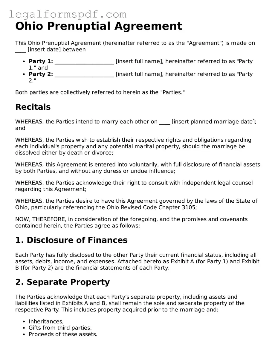 Fillable  Prenuptial Agreement Document for Ohio