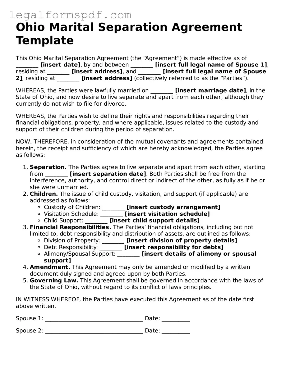 Fillable  Marital Separation Agreement Document for Ohio