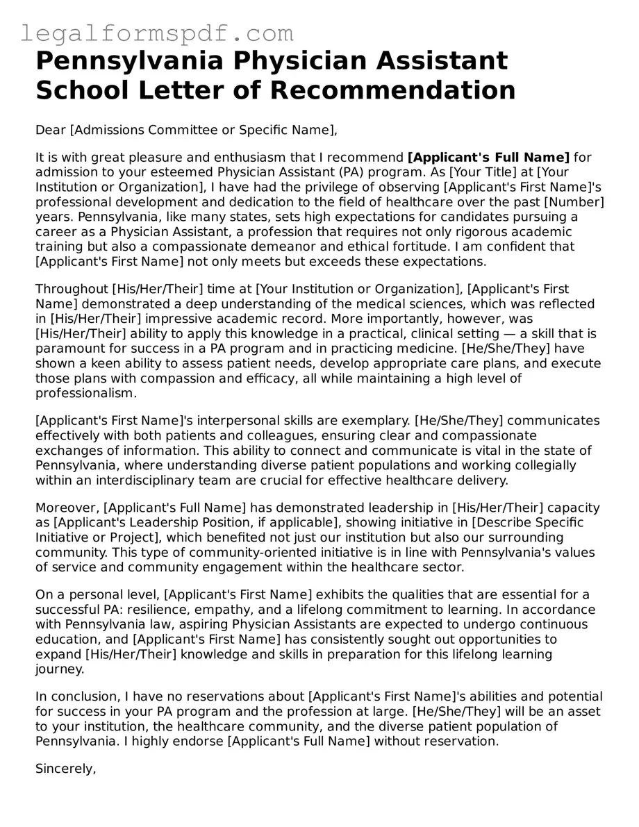 Official PA School Letter of Recommendation Document