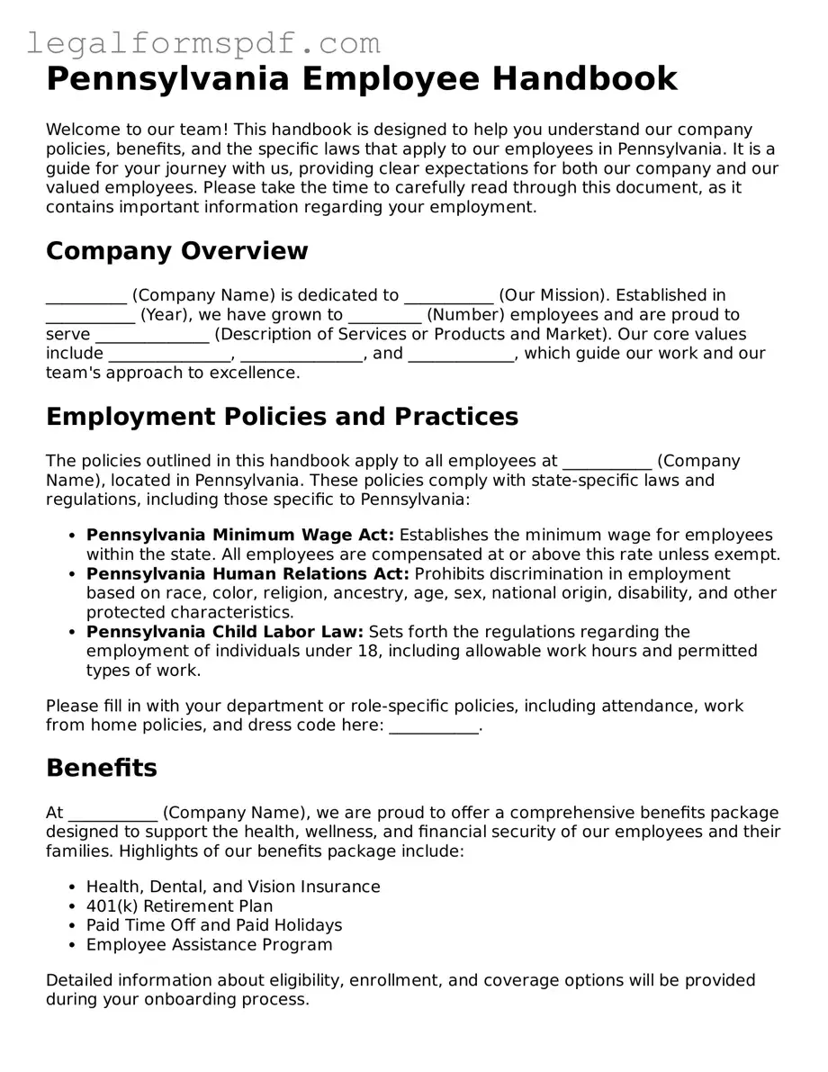Fillable  Employee Handbook Document for Pennsylvania