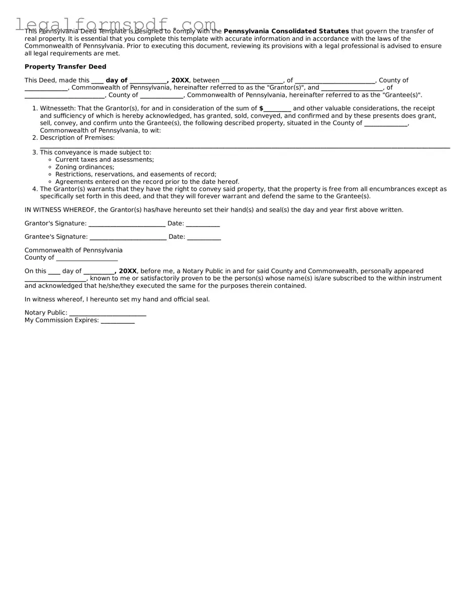 Fillable  Deed Document for Pennsylvania