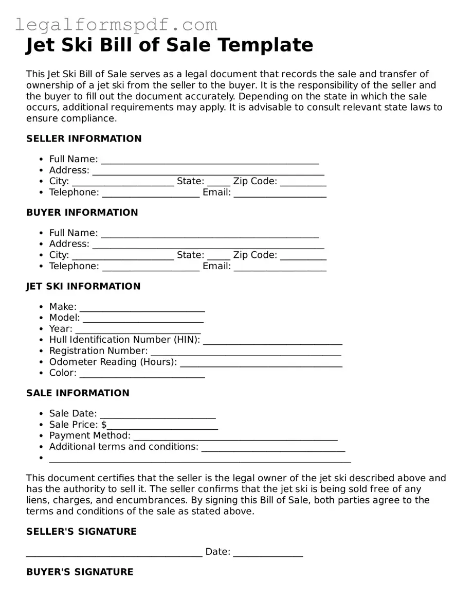 Official Jet Ski Bill of Sale Document